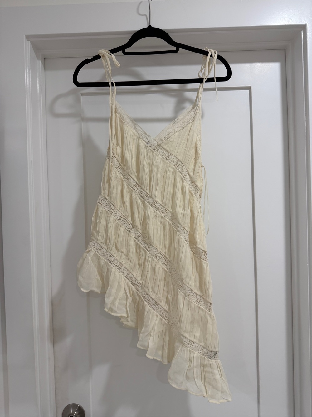 Zara Cream Lace-Trim Asymmetric Camisole